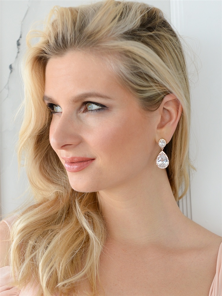 Best-Selling Cubic Zirconia Rose Gold Pear-Shaped Bridal Earrings - Pierced