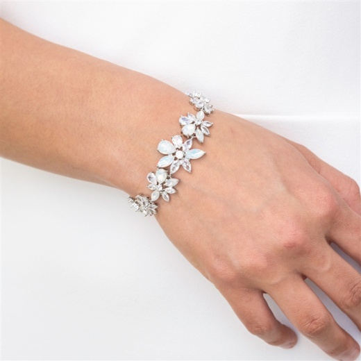 Cz And Opal Starburst Wedding Bridal & Prom Bracelet 7" Plus 1/2" Extender