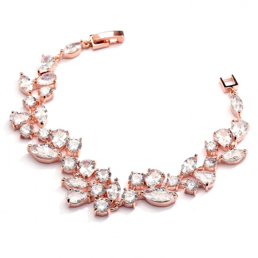 Rose Gold Mosaic Shaped Cz Wedding Bracelet in 14K Gold Plating - 6 1/2" Petite Size