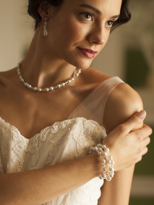 Mariell Handmade Ivory Glass Pearl Wrap Around Wedding Bridal Bracelet - Coil Cuff With Crystal Accents