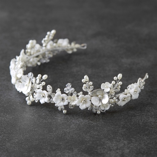 Silver Matte Floral Bridal Wedding Tiara Crown