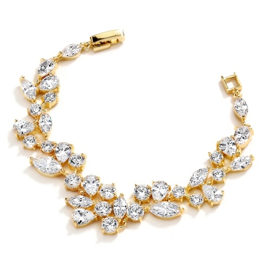 Mosaic Shaped Cz Wedding Bracelet In 14K Gold Plating