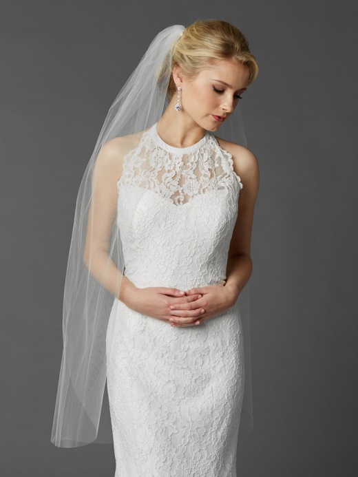 Long Fingertip or Hip Length Single Layer Cut Edge Bridal Veil in White