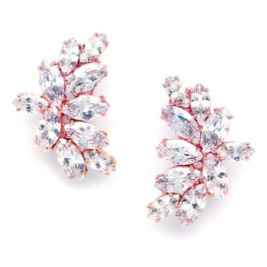 Shimmering Rose Gold Marquis Cluster Cz Wedding Earrings