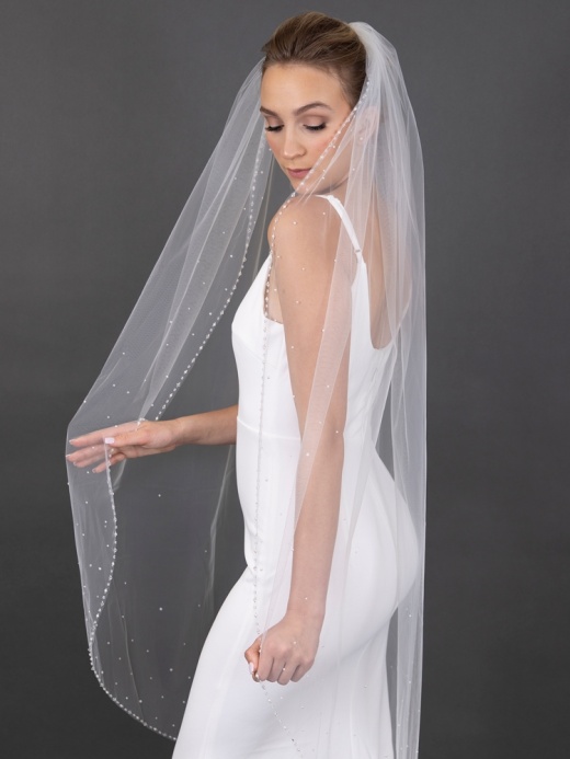 Beaded Pearl Edge Cathedral Length Veil