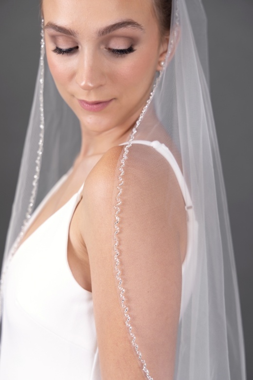 Glistening Beaded Edge Cathedral Length Wedding Veil - Mariell