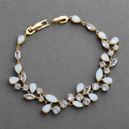 14K Gold Plated CZ and Opal Mosaic Wedding Bracelet