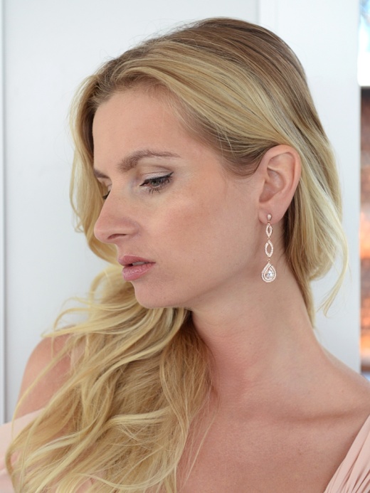 Rose Gold Micro Pave Cubic Zirconia Teardrop Dangle Wedding Earrings