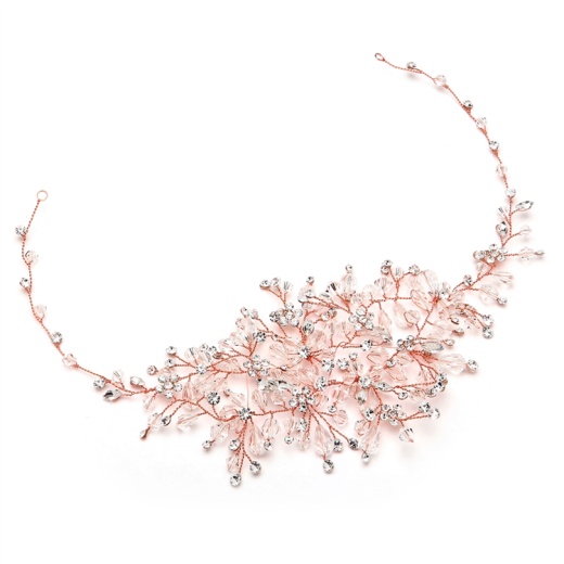 Hand-Crafted Rose Gold Statement Hair Vine With Dazzling Clear Crystals And Rhinestone Sprays