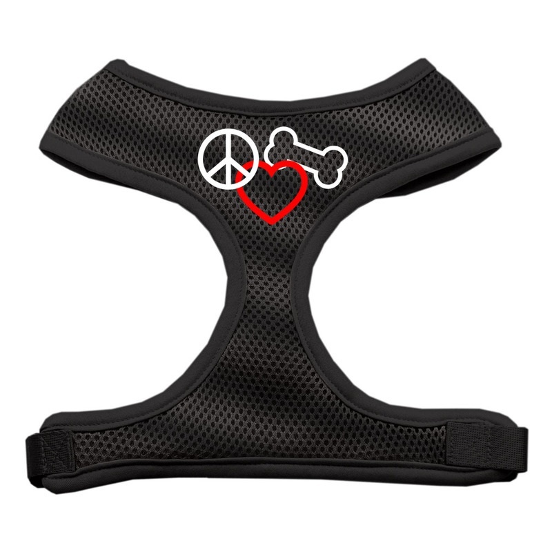 Peace, Love, Bone Design Soft Mesh Pet Harness Black Small