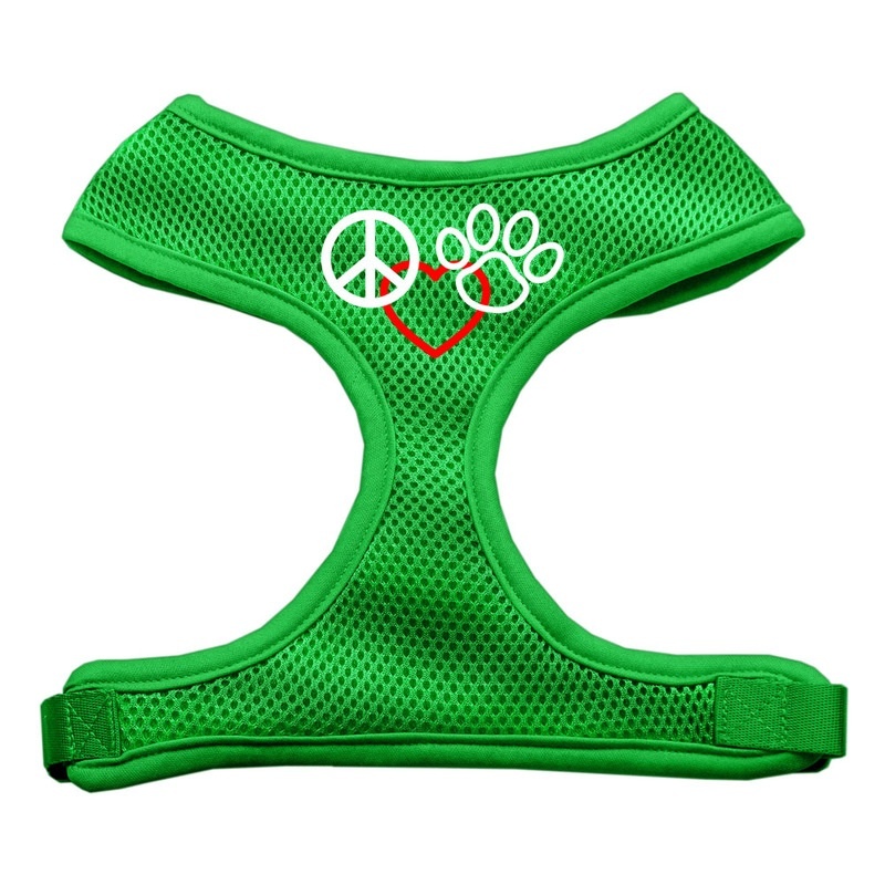 Peace, Love, Paw Design Soft Mesh Pet Harness Emerald Green Large