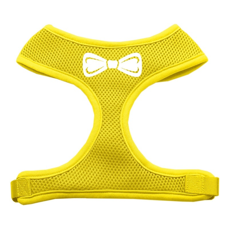 Bow Tie Screen Print Soft Mesh Pet Harness Yellow Large
