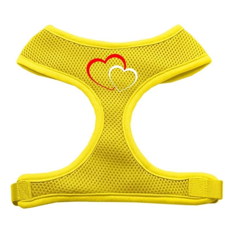 Double Heart Design Soft Mesh Pet Harness Yellow Small
