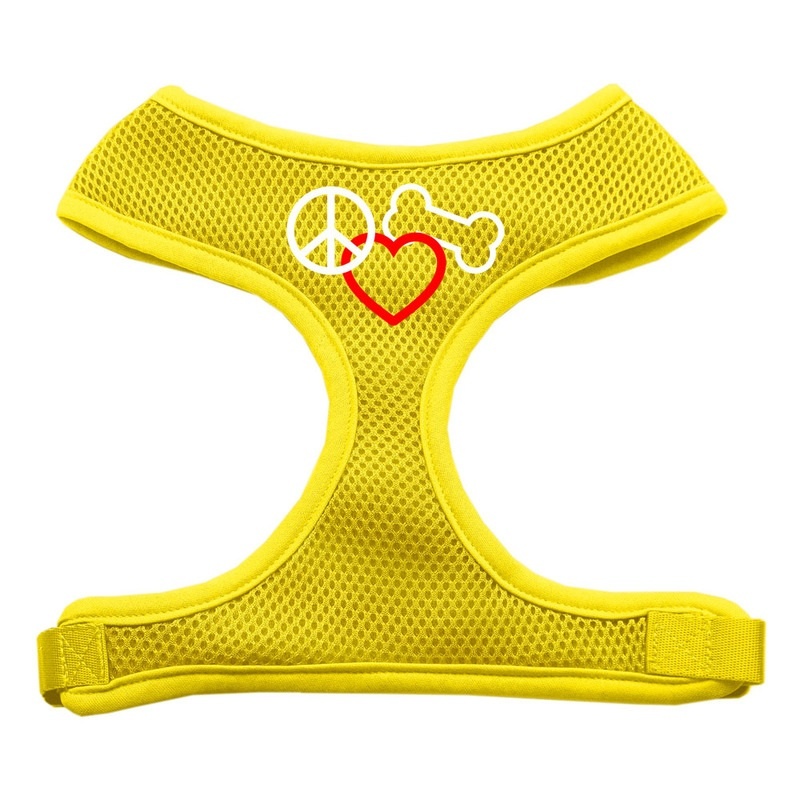 Peace, Love, Bone Design Soft Mesh Pet Harness Yellow Extra Large