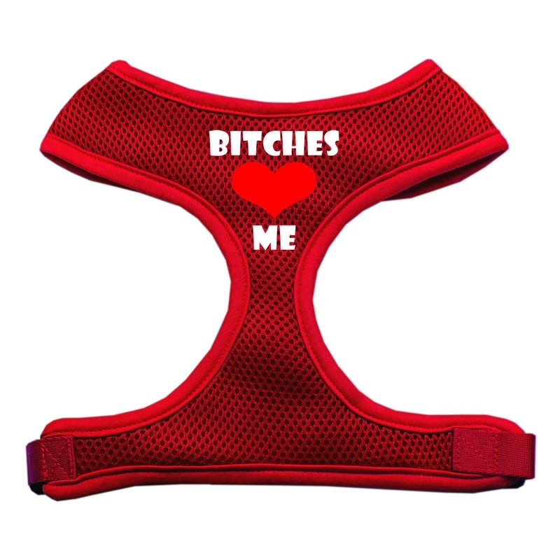 Bitches Love Me Soft Mesh Pet Harness Red Small
