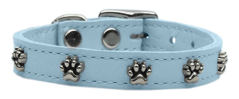 Paw Leather Dog Collar Baby Blue 22