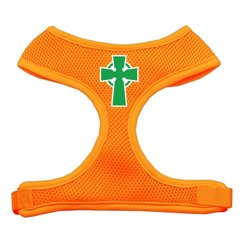 Celtic Cross Screen Print Soft Mesh Pet Harness Orange Large