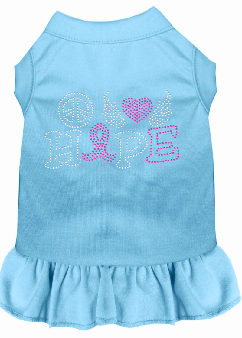 Peace Love Hope Breast Cancer Rhinestone Pet Dress Baby Blue Lg