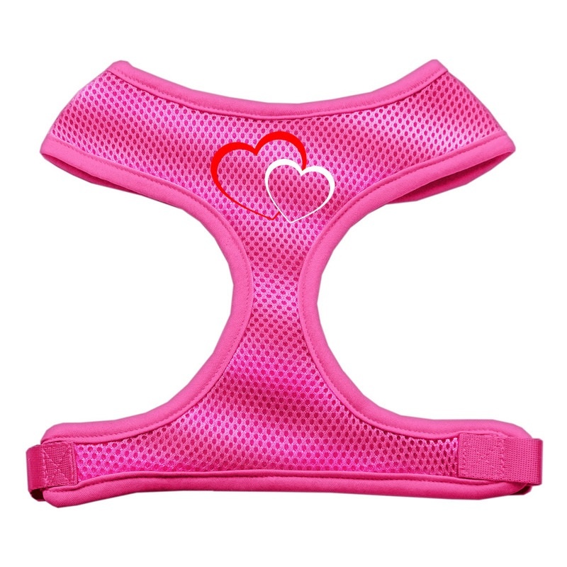 Double Heart Design Soft Mesh Pet Harness Pink Large