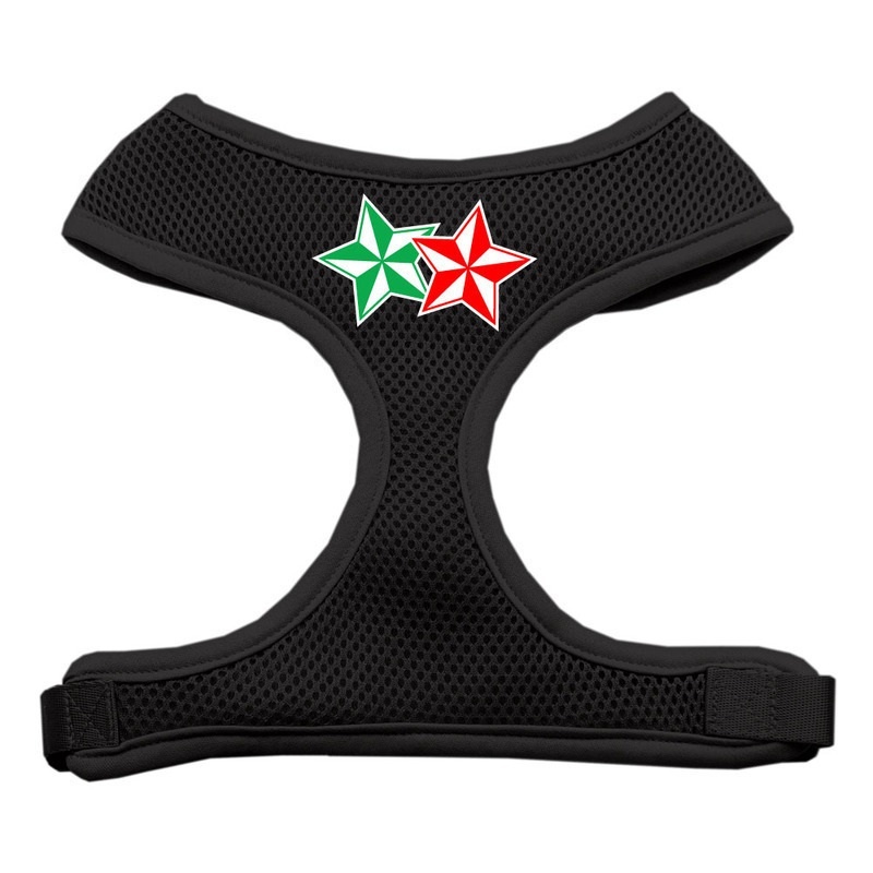 Double Holiday Star Screen Print Mesh Pet Harness Black Large