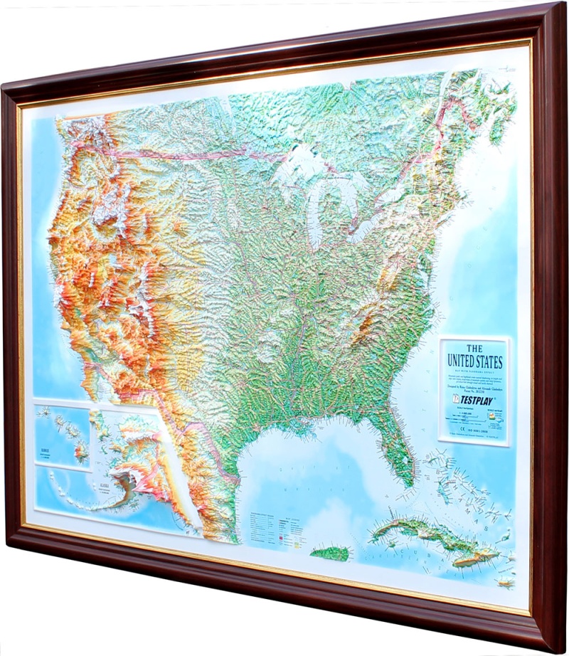 Us Raised Relief Map, Large (44" X 32")