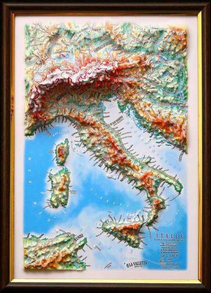 Italy Raised Relief Map, Gift Size (9" X 12")