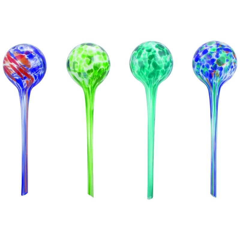 4-Piece Watering Globe Set, Colorful Hand-Blown Glass