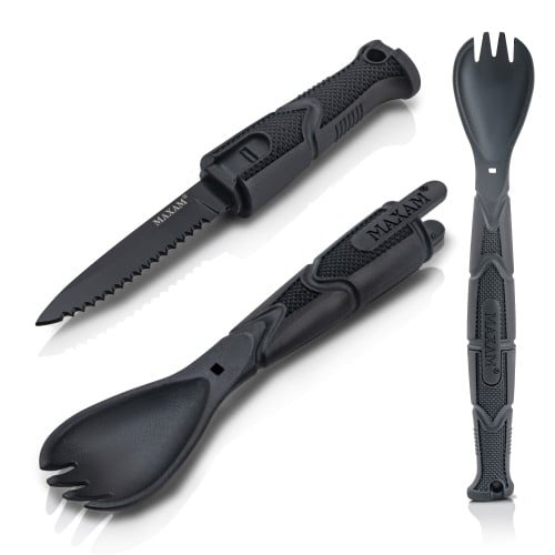 Tactical Spork, Spoon Fork Knife Combo With Stainless Steel Blade