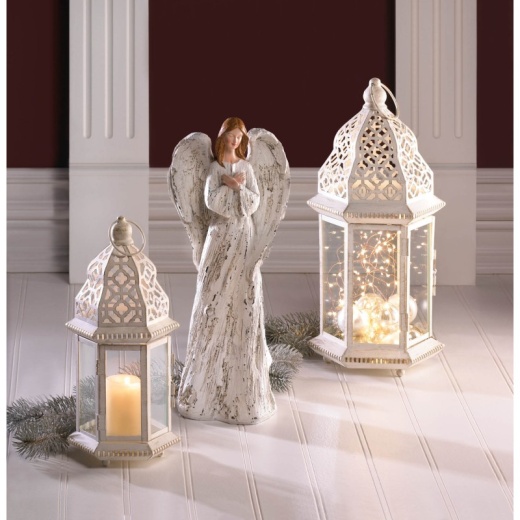 Sublime Distressed White Lantern - Accent Plus