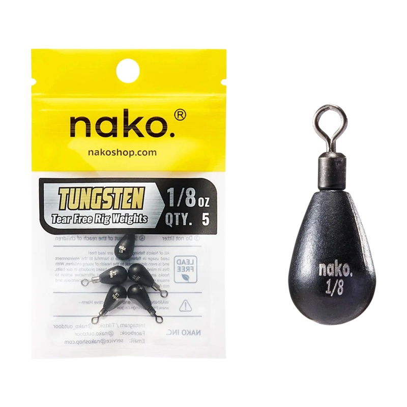Nako Tungsten Teardrop Free Rig Weights - 5Pk