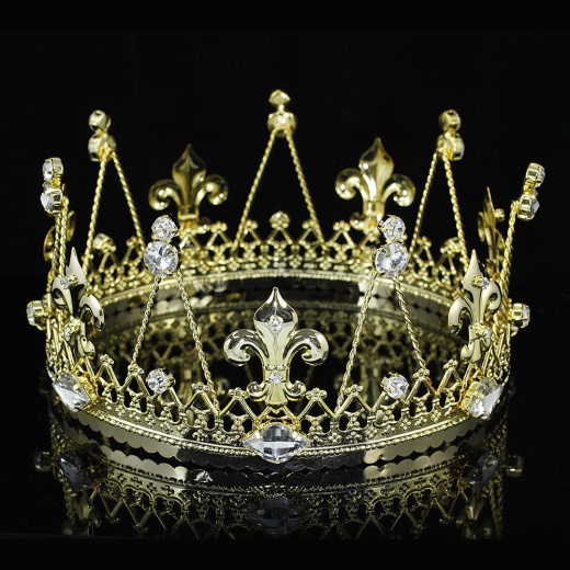 Men's Pageant Imperial Tiara Full Circle Round Gold King Crown
