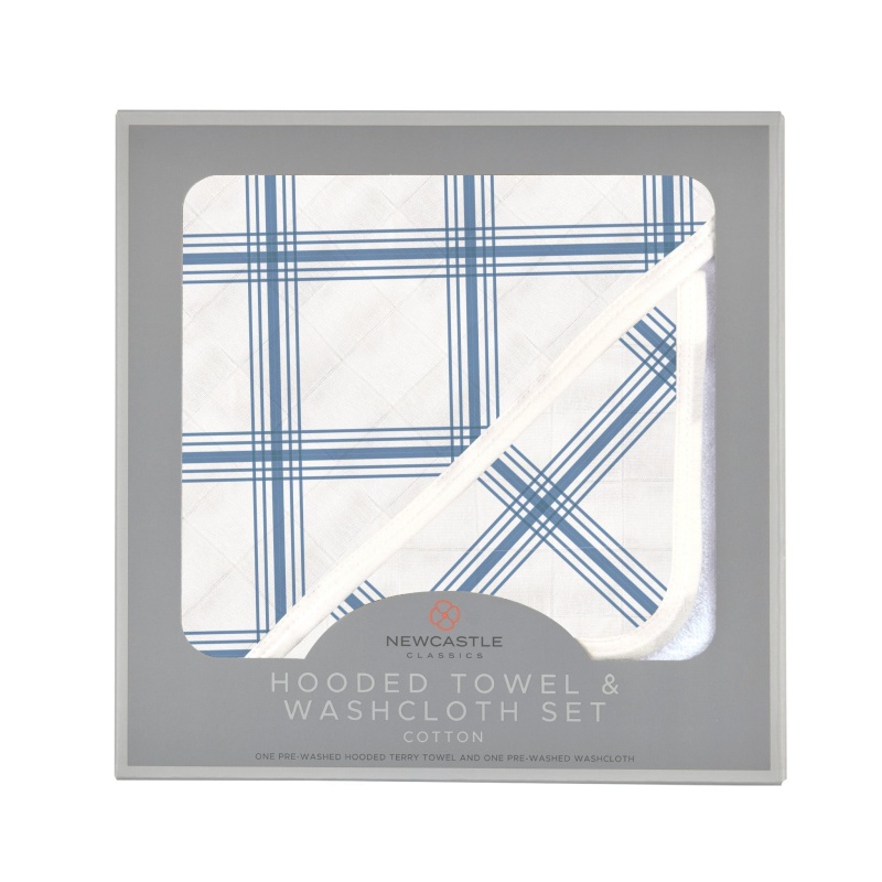 Blue Buffalo Check Plaid Hooded Towel And Washcloth Set