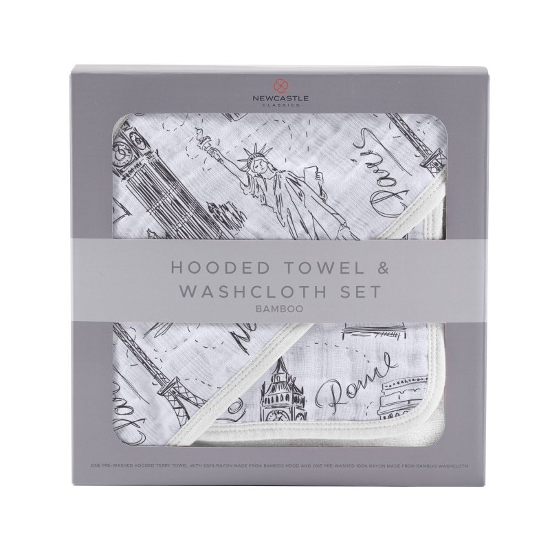 London, Paris, New York Hooded Towel And Washcloth Set