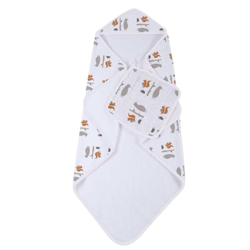 Forest Friends Cotton Hooded Towel And Washcloth Set