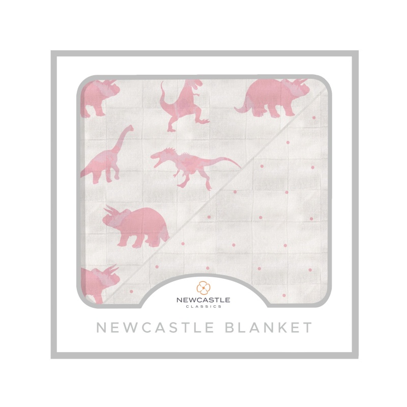 Pink Dinosaurs & Polka Dot Bamboo Newcastle Blanket
