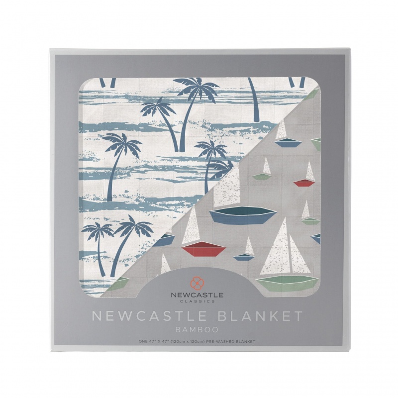 Ocean Palm Trees And Marina Sailboats Bamboo Newcastle Blanket