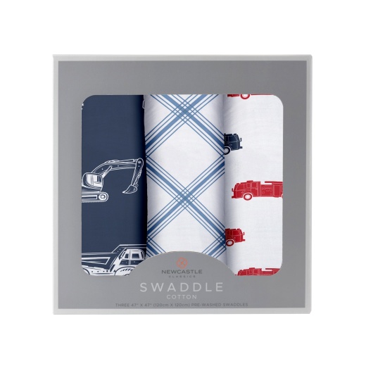 Things That Go Swaddle 3 Pack - Soft & Versatile Muslin Swaddles