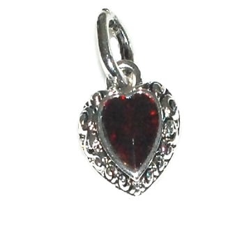 Heart Pendants W/ Dark Ruby Red Faceted Glass Stone - 12 In A Pack