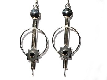 Sterling Silver Genuine Black Onyx Abstract Dangle Earrings