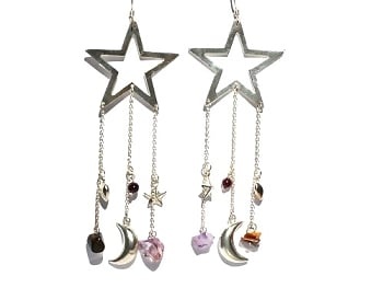 Sterling Silver Star W/ Genuine Stones Moon And Heart Earrings
