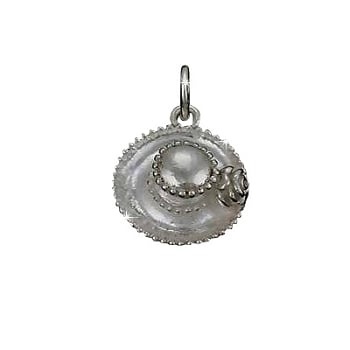 Sterling Silver Summer Fashion Hat With Flower Charm Pendant