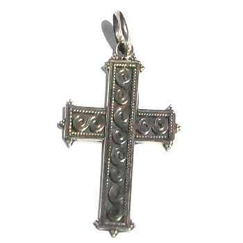 Sterling Silver Oxidized Bali Celtic Double Spiral Cross Pendant