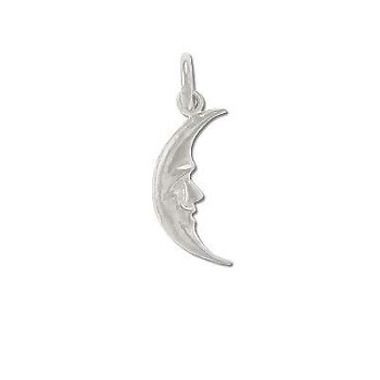 Sterling Silver Crescent Moon Face Pendant