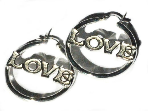 Sterling Silver Love Hoop Dangles Earrings