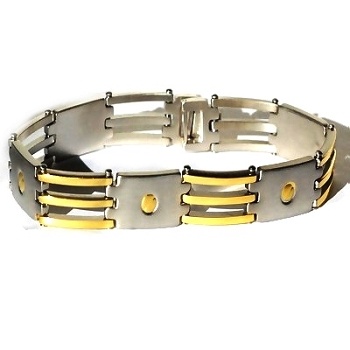 Men's Stainless Steel Screw Design Bracelet with Gold Accents