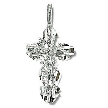 Sterling Silver Diamond Cut Flute Cross Pendant