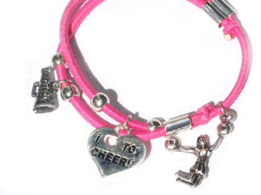 Pink Cheerleader Bracelet with 3 Cheer Leading Charms