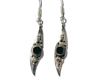 Sterling Silver Feather Dangle Earrings with Genuine Stone