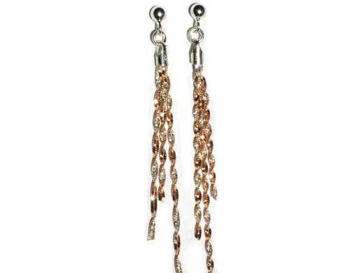 3 Twisted Rose Gold Overlay And Sterling Silver Strands Earrings
