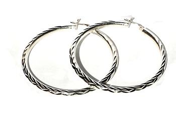 Sterling Silver Large Diamond Cut Hoop Earrings